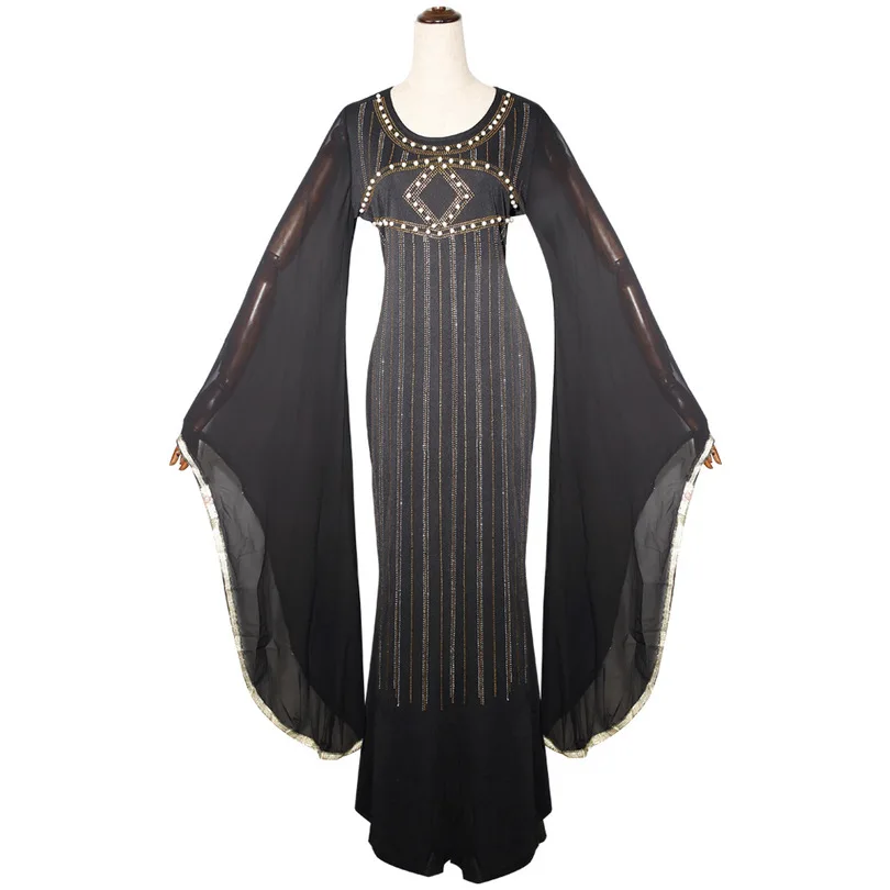 Африканские платья для женщин Новая африканская одежда Dashiki алмазные бусины Bazin Riche сексуальное тонкое платье с рюшами и длинными рукавами в африканском стиле