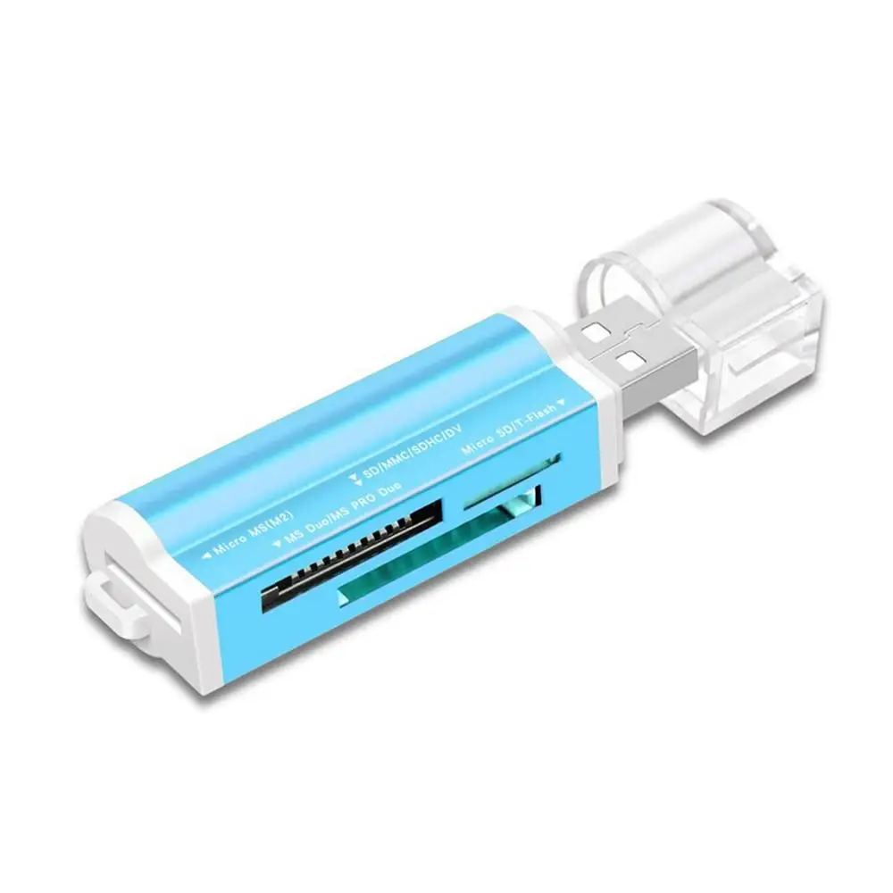 Все в 1 Micro USB считыватель карт памяти многофункциональный USB 2,0 адаптер для Micro-SD TF M2 MS мини-металлический кардридер - Цвет: Синий