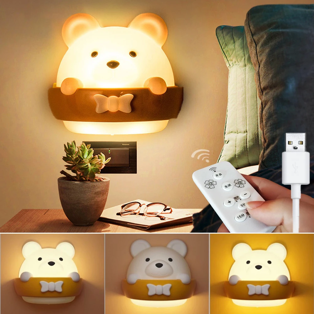 

Cute LED Night Light Timing Table Lamp USB Rechargeable Wall Lamps with Remote Control Baby Children Gift Bedroom Bedside Lights