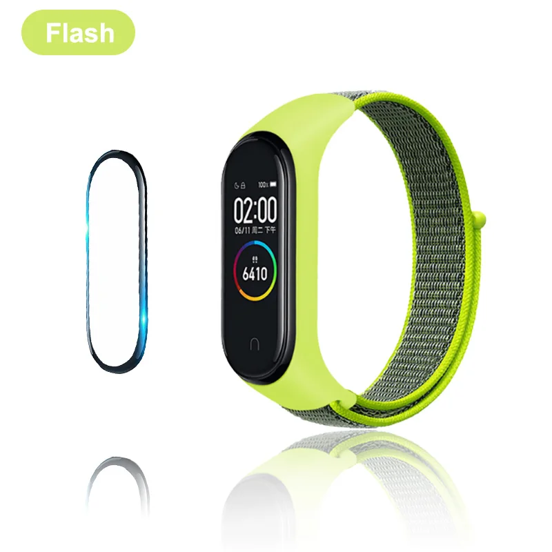 Flash with film Mi band 4 ремешок для защиты экрана для нейлоновой Xiaomi mi 3 браслет пленка нейлоновая Xio mi ремешок замена запястья умные аксессуары - Цвет: Flash with film