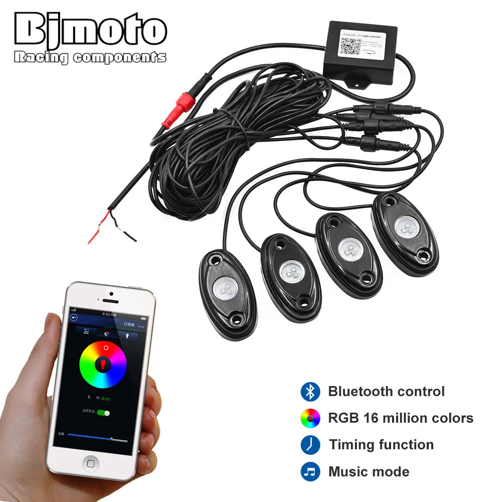 

4pods install bluetooth controller RGB 4 pods LED rock lights decorate light Waterproof bluetooth rock light for Cell Phone IOS