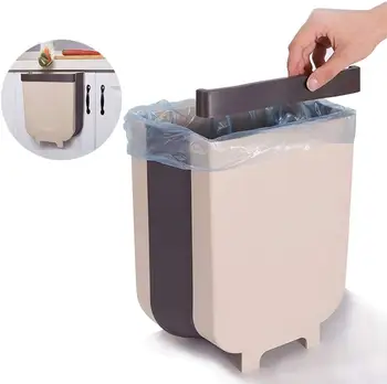 

Wall Mounted Folding Waste Bin Car Folding Waste Storage Basket Kitchen Cabinet Door Hanging Trash Can for Bathroom Toilet