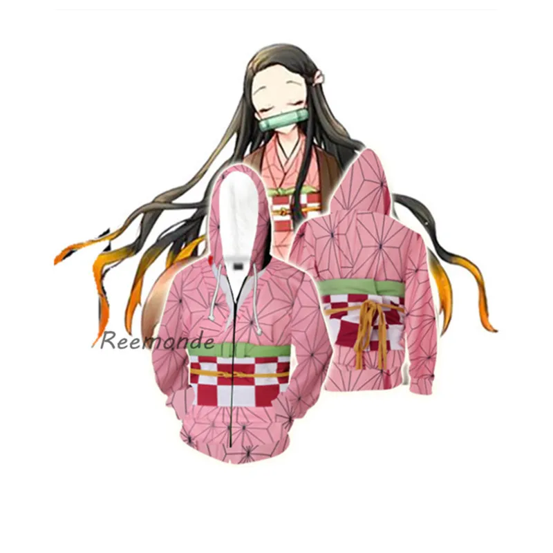 Newest Anime Demon Slayer Hoodie Costume Kamado Tanjirou Kamado Nezuko Kochou Shinobu Cos Hoodies Black Kawaii Tops Unisex