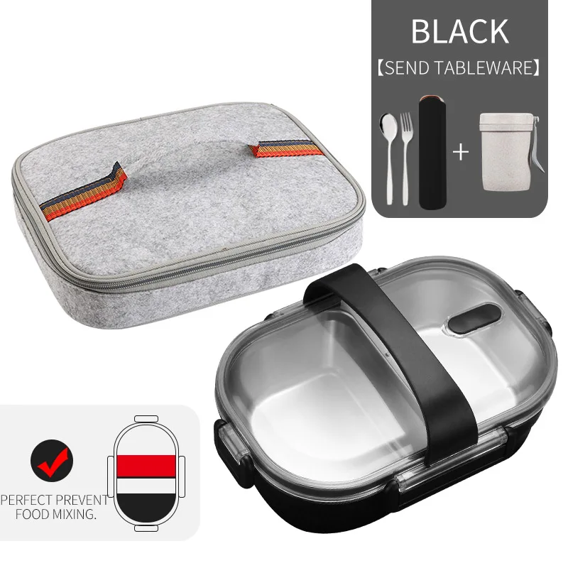 B Black Bag Cup Set WORTHBUY японский Ланч-бокс для детей школы 304 из нержавеющей стали бенто Ланч-бокс герметичный контейнер для еды детская коробка для еды - Цвет: B Black Bag Cup Set
