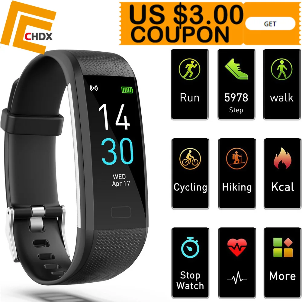 

CHDX Bluetooth Multi-Languages Smart Wristbands Heart Rate Monitor Smartband Fitness Traker Waterproof IP68 Smart Watches