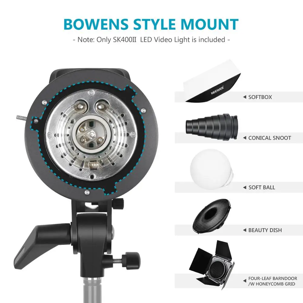 US $125.09 Neewer SK400II Studio Strobe 400W 24G Wireless System GN65 5600K MonolightBowens Mount 150W Modeling Lamp Large LCD Panel