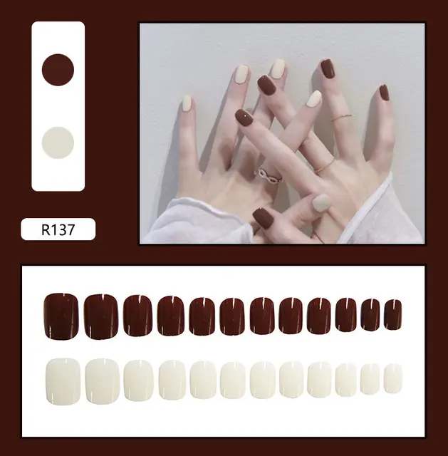 24 Sheet/Set Cute Face Fake False Nail Tips Grid Round Full Cover Glue Manicure Makeup New Design Pure Art Nail Stickers R137