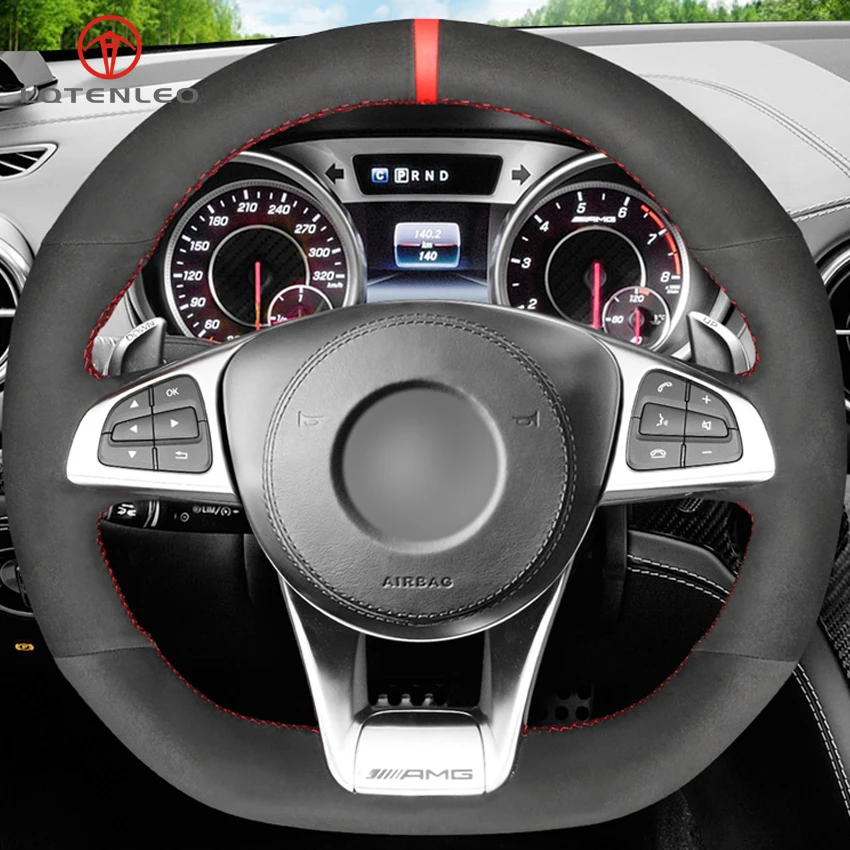 LQTENLEO черный замшевый чехол на руль для Mercedes-Benz A45 AMG W205 C43 C63S AMG CLA45 CLS63 AMG GLC 43 63 AMG GLE43 63 AMG