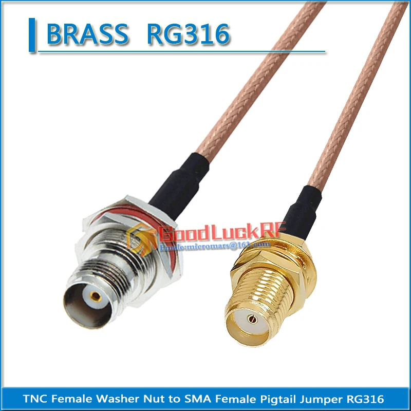

TNC Female Washer Nut O-ring Bulkhead Panel to SMA Female Washer Nut Coaxial Type Pigtail Jumper RG316 extend Cable 50 ohm