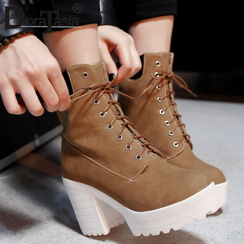 

DORATASIA Big Size 33-43 New High Platform Boots Women Fashion Ladies High Chunky Heels Shoes Woman Party Office Ankle Boots