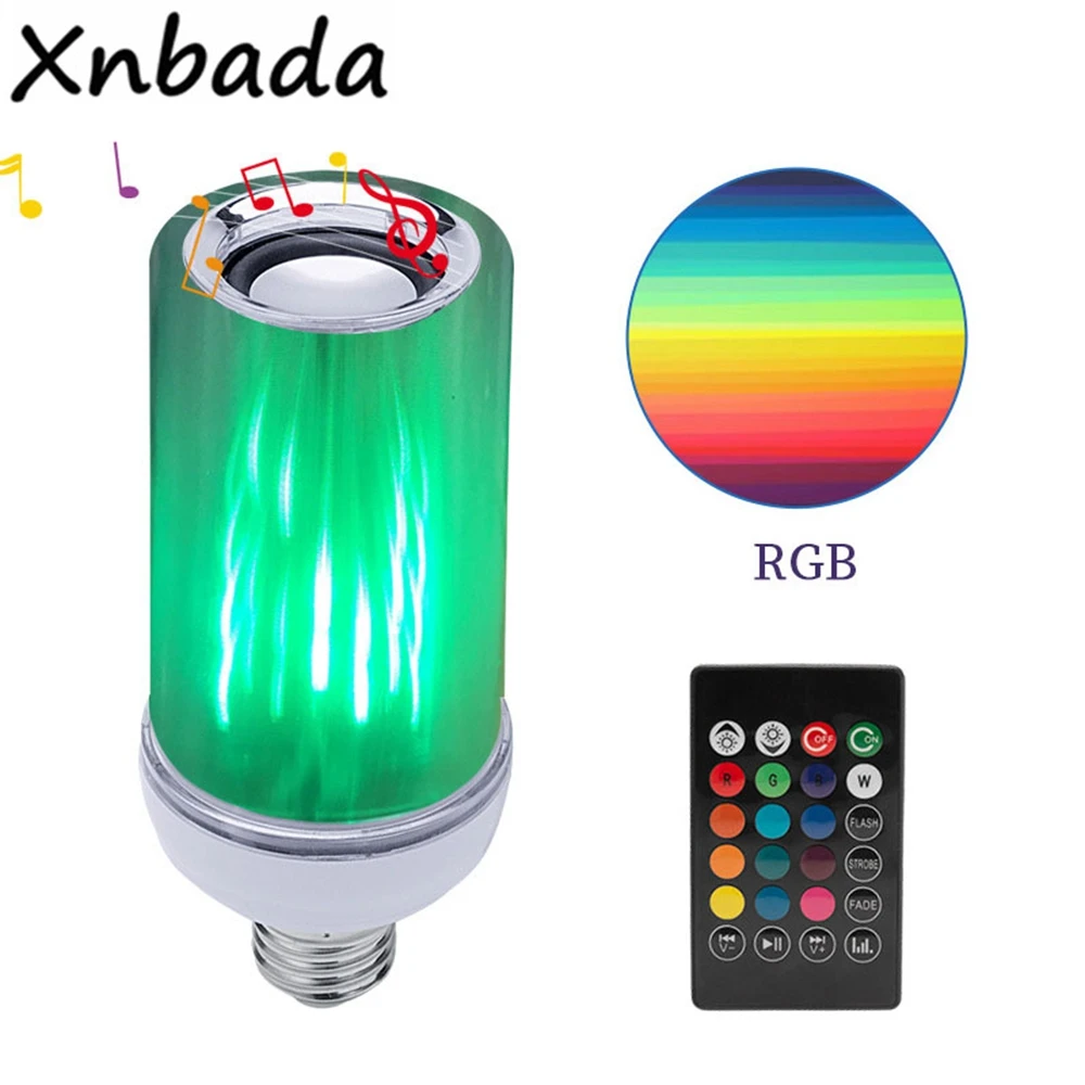 

LED Bulb AC85-265V E27 LED Dimming Lamp Bluetooth Speaker RGB Flame Effect LED Lamp With 24 keys Remote Controller