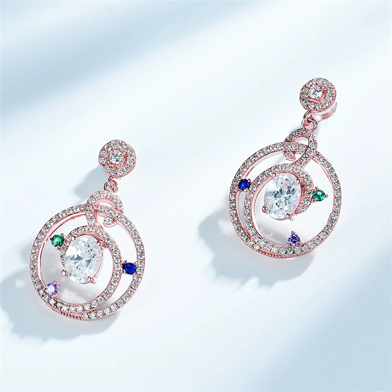 

DY 925 Sterling Silver Earring Colorful CZ Dangle Drop Creative In Rose Gold Plated Earring For Women Party Fashion Fine Jewelry