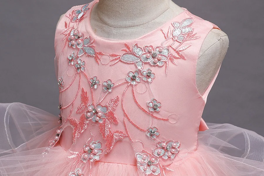 Вечерние платья с вышивкой для девочек; свадебные вечерние платья для девочек с цветами и бусинами; Детский карнавальный костюм Pengpeng
