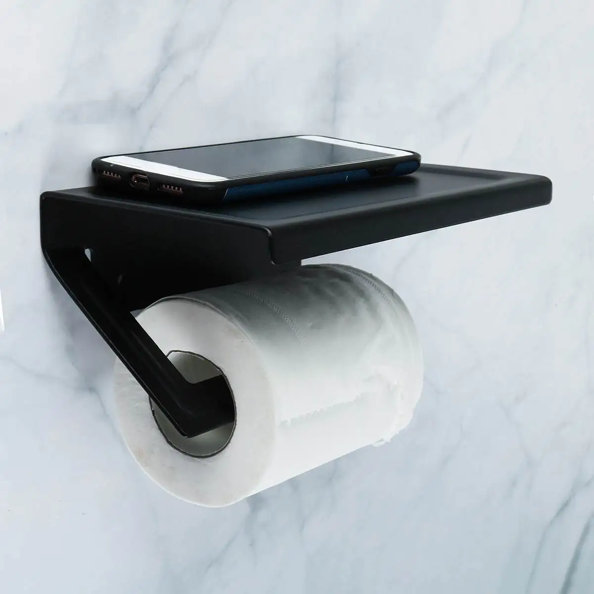 Держатель для туалетной бумаги, вешалка для полотенец в туалет бумажная липучка и держатель для телефона, держатель для бумаги с полкой, черный, серебристый