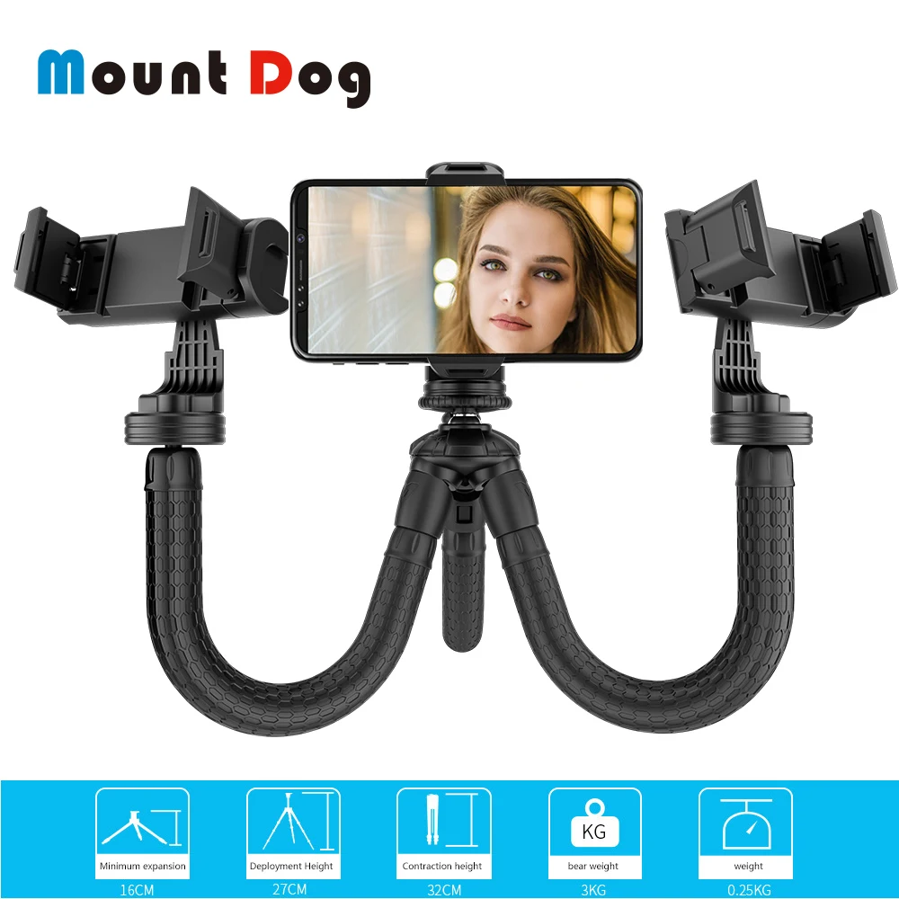 Гибкий мини штатив MountDog для экшн камеры Go Pro 7 6 5 дорожные штативы IPhone Xiaomi
