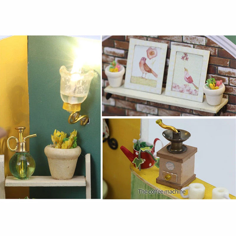 Миниатюрный DIY кукла зеленый дом ж/светильник чехол украшения 17*13*13cm