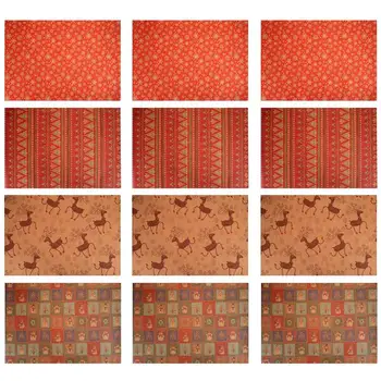 

12Sheets Christmas Wrapping Paper Reusable Practical Creative DIY Packaging Paper Vintage Printed Paper Gift Packing Paper
