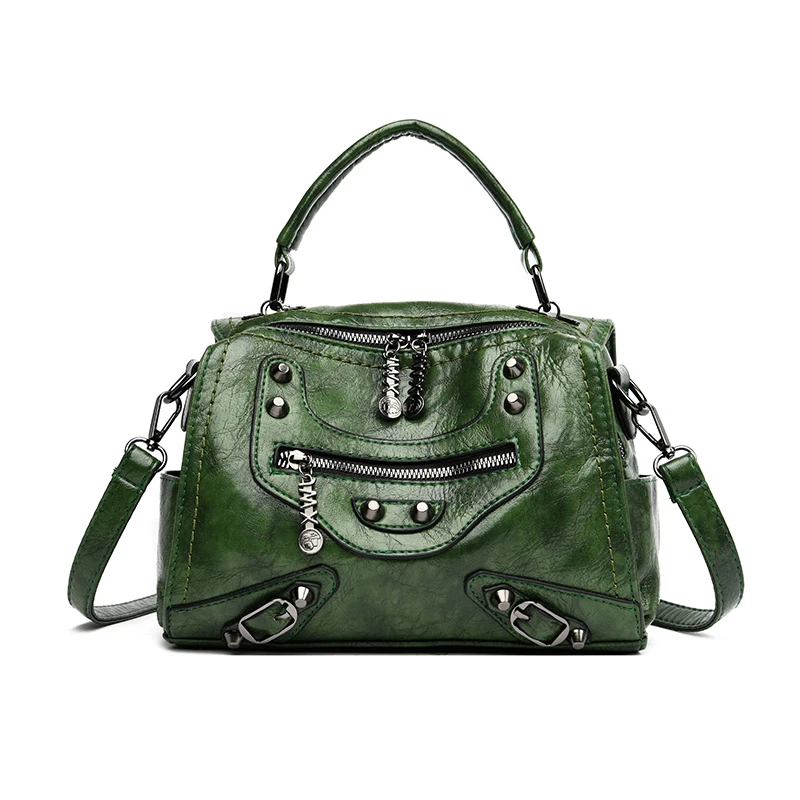 Многофункциональный кожаный женский рюкзак с заклепками, школьные сумки для девочек-подростков, рюкзак для путешествий, женский рюкзак, Mochila Feminina - Цвет: Green