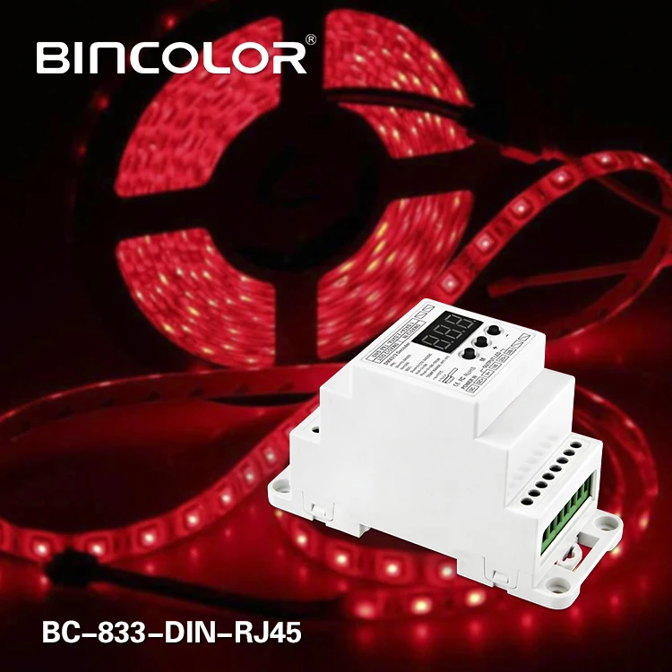 BC-833-DIN-RJ45 din-рейку DC12-24V вход 8A* 3CH выход, 3CH постоянное напряжение DMX512/1990 Декодер контроллер для светодиодной ленты, лампы