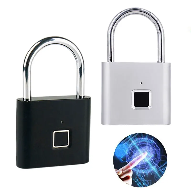

USB Rechargeable Padlock Smart Keyless Fingerprint Electric Lock IP65 Waterproof Anti-Theft Security Padlock Door Luggage Lock