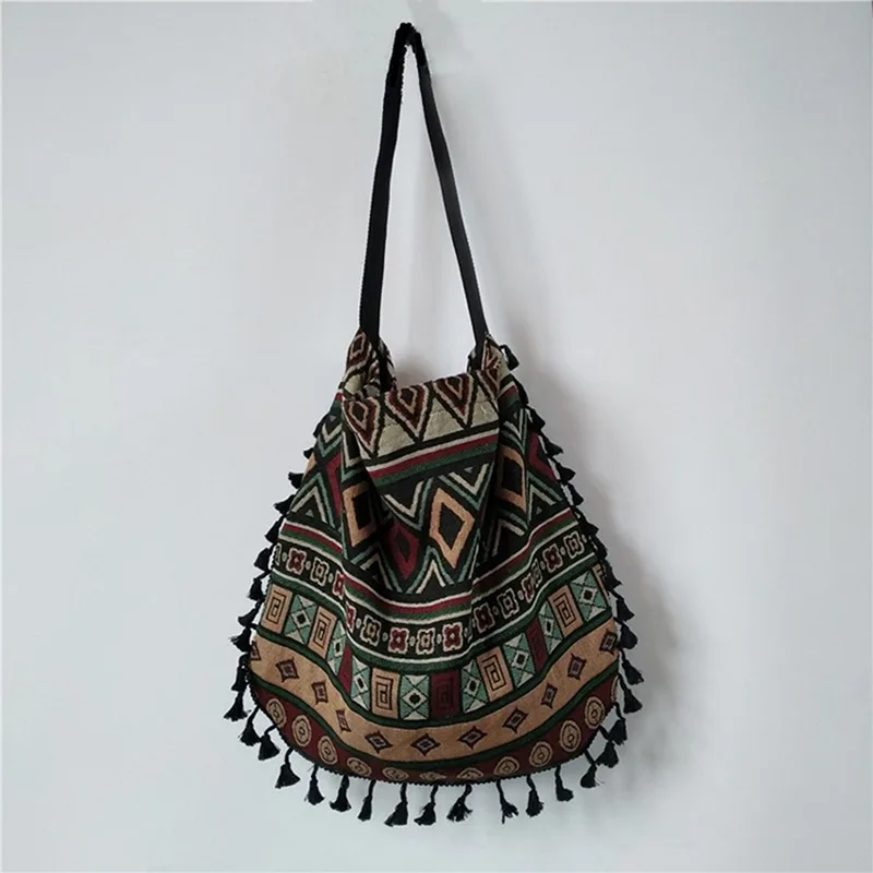 New Vintage Bohemian Fringe Shoulder Bag Women Tassel Boho Hippie Gypsy Fringed Women's Handbags 2022 Messenger Bag Open Bags 