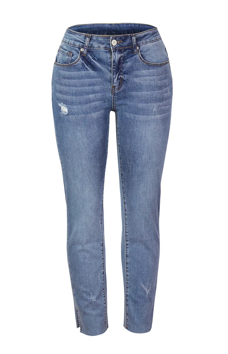 white jeans Blue Casual Jeans Women Ripped Ankle Split Streetwear Straight Denim Trousers Lady Ankle Length Black Denim Pants 2021 Autumn zara jeans
