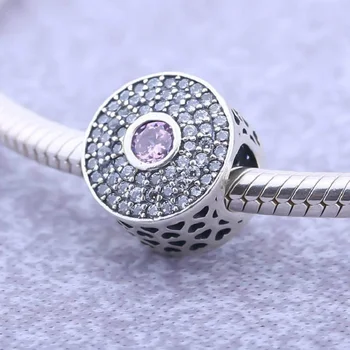 

New Authentic 925 Sterling Silver Round Beads Pave Crystal CZ Charms Fit Original Pandora Bracelets For Women DIY Jewelry Making