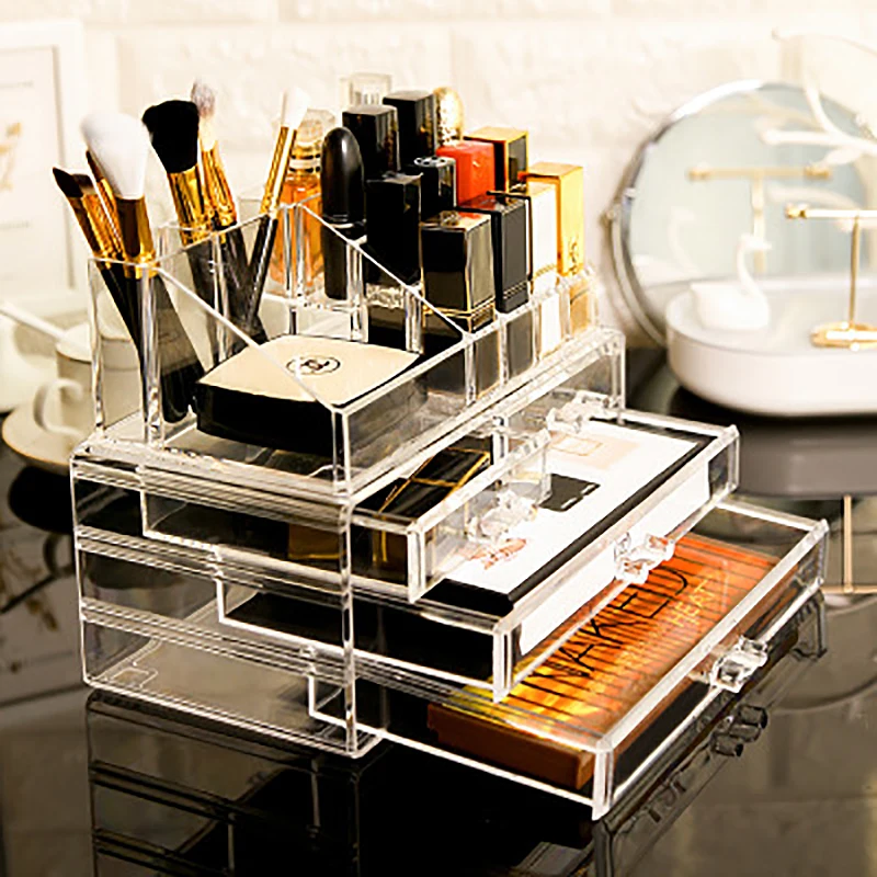 

Transparent Acrylic Makeup Organizer Storage Boxes Make Up Casket for Cosmetics Brush Jewelry Drawers Box Cosmetic Container