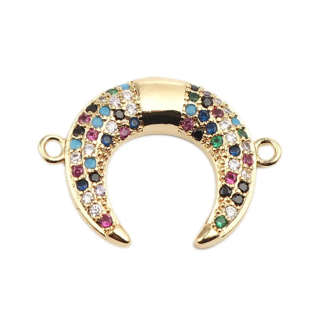 

8Seasons Copper Connectors Half Moon Gold Metal Multicolor Rhinestone DIY Necklace Jewelry Findings 24mm x 17mm/18mm, 1 Piece