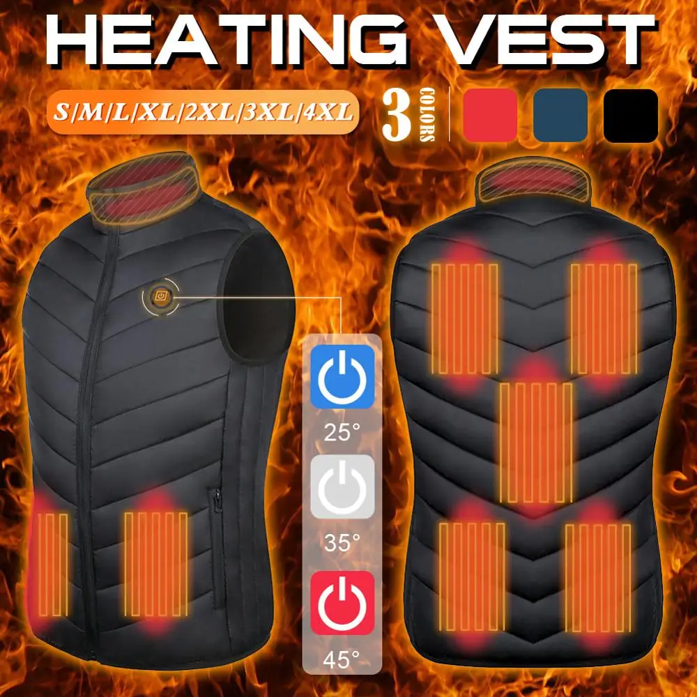 

8 Heating Zones Heated Vest USB Electrical Heated Sleevless Waistcoat Winter Men Outdoor Hunting Hiking jacket gilet chauffant