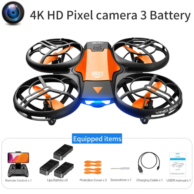 2021 NEW Quadcopter V8 drone 4k profesional 1080P 480P HD Camera WiFi Fpv Air Pressure Altitude Hold Black RC Drone Toy 4K Yellow 3B