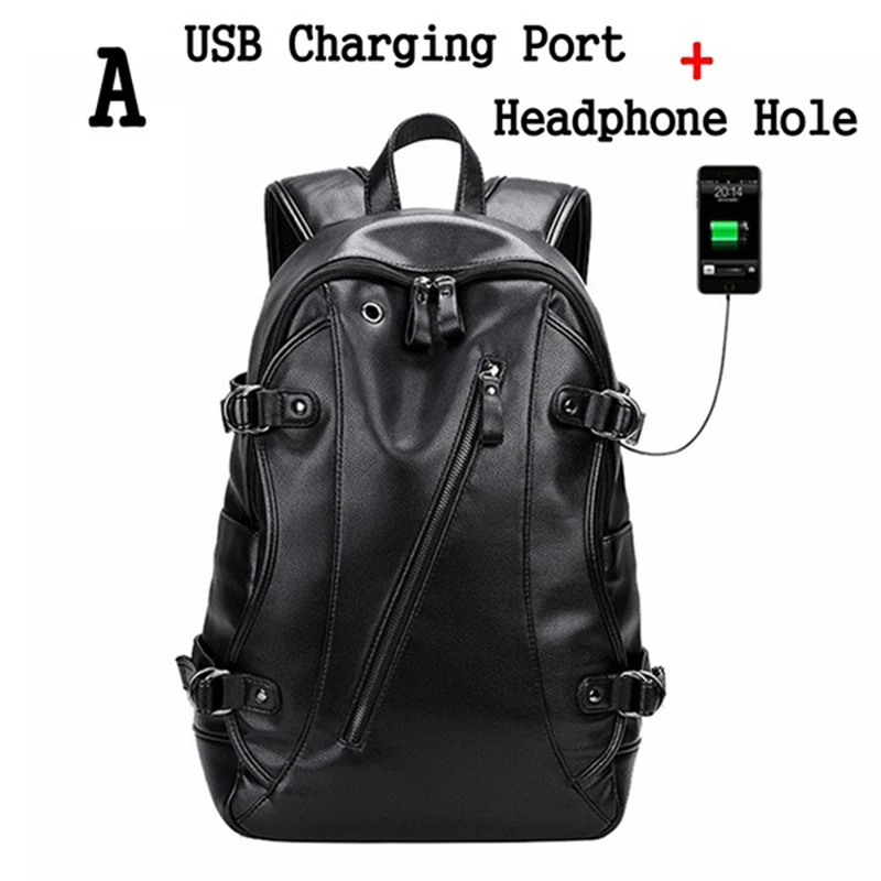 US $26.97 Men Backpack External Usb Charge Waterproof Backpack Fashion Pu Leather Travel Bag Casual School Bag Leather Bookbag