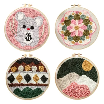 

DIY Embroidery Kit Flower Handwork Needlework For Beginner Hook Stitch Kit Ribbon Painting Embroidery Hoop Home Decoration