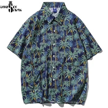 

Mens Hip Hop Streetwear Men Women Hawaiian Shirts Harajuku Summer Palm Tree Beach Shirt Green Tops Short Sleeve Casual Shirts