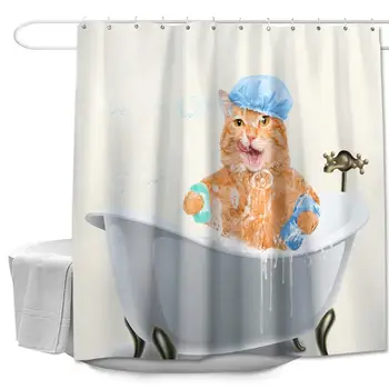 

Decorative Shower Curtain with Hooks Polyester Fabric Machine Washable Waterproof Cartoon Bath Curtain Sets Modern Bathroom
