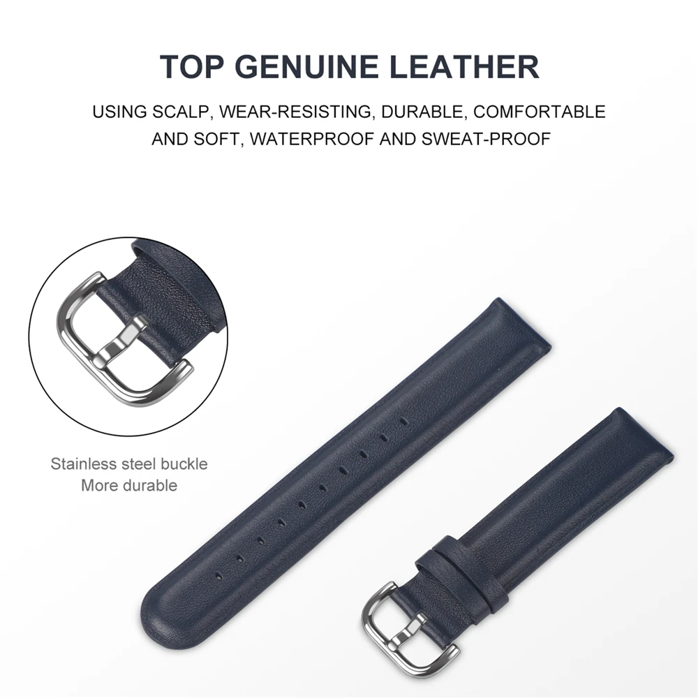Leather Watchband Watch Bracelet for Samsung Galaxy Active 2 SM-R830 / SM-R820 Smart Watch Replacement Wrist Strap - Цвет: Темно-синий