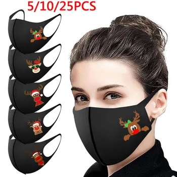 

Adult Christmas Mask Elk Print Protection cotton Face Mask fashion Festival Masks Washable Reuse Earloop MouthMask Mascarilla