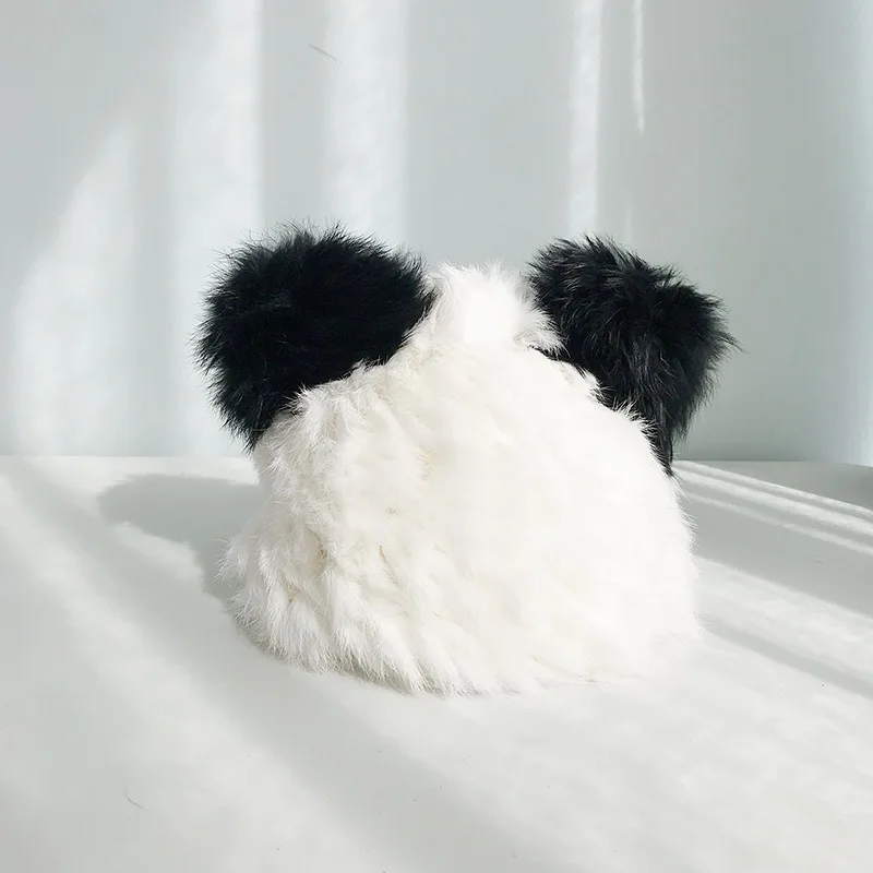 Panda White Hat Женские зимние шапки из кроличьего меха, новинка, женская шапка, шапка, удерживающая уши панды, Вязанная, милые кошачьи уши, дизайн, теплая женская шапка, сохраняющая тепло - Цвет: Panda White Hat