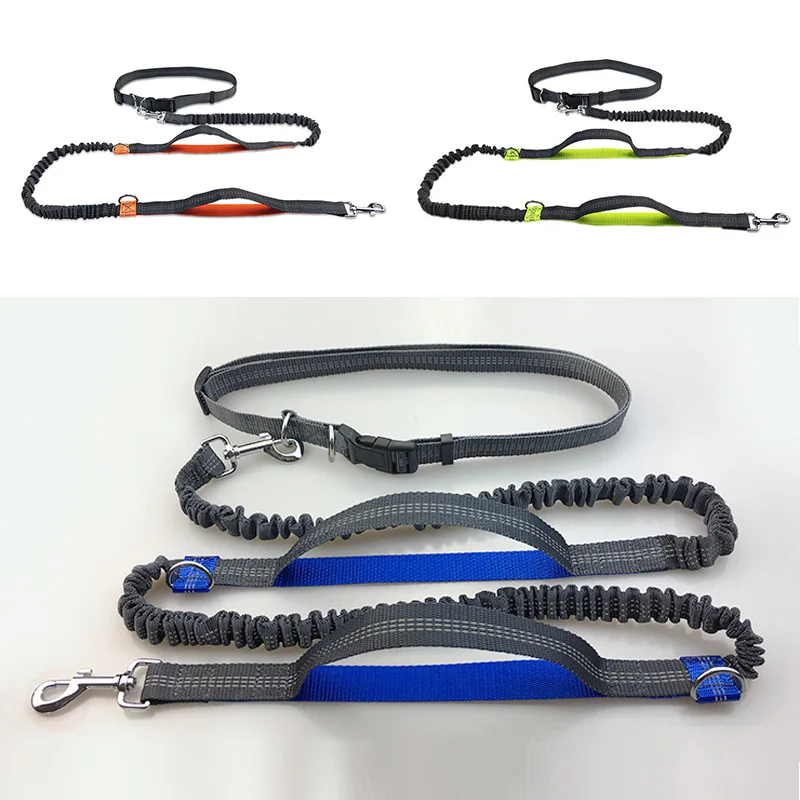 

Polyester Dog Leash Elastic Waist Double D-shaped Ring Running Jogging Dog Sport Product Reflective Strip Retractable