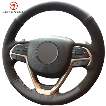 

LQTENLEO Black Genuine Leather Black Suede DIY Hand-stitched Car Steering Wheel Cover For Jeep Grand Cherokee 2014-2019