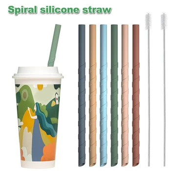 

Silicone Straws Set 6 Colors Reusable Drinking Straws with 2 Cleaning Brushes Easy To Clean Drinkware
