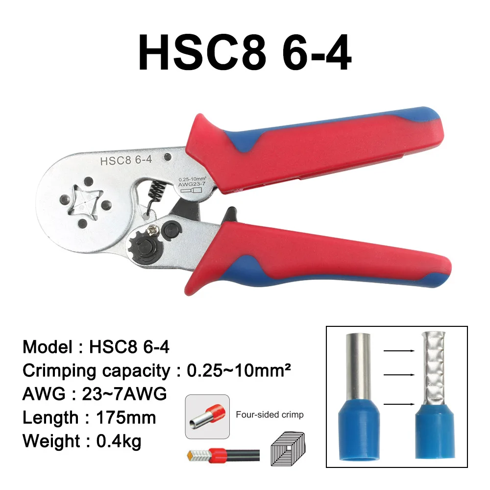 HSC8 6-4 6-6 0,25-6 мм 23-10AWG шестигранник 0,25-10 мм 23-7AWG четырехсторонняя трубка обжимные клещи обжимные ручные инструменты