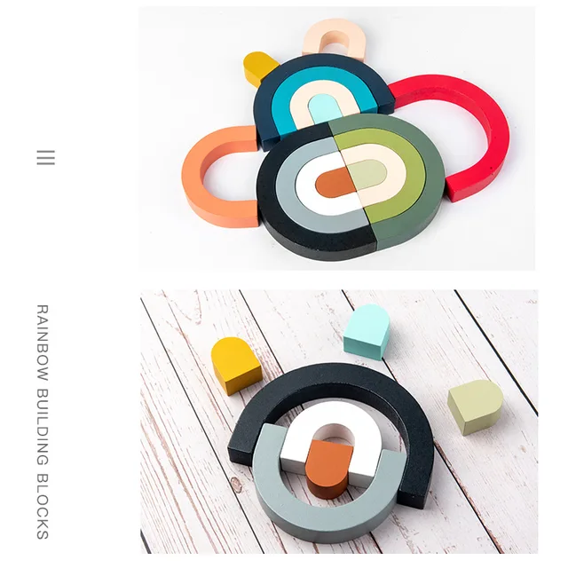 Children Wooden Rainbow Arched Stacked Toys Montessori Education Building Blocks Balance Game Ins Style Kids Room Toys Gift Baby 5