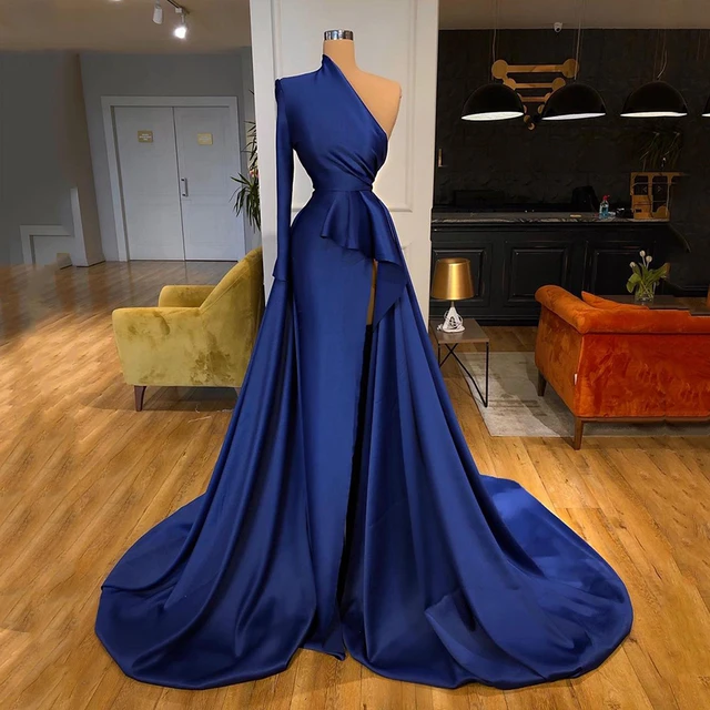 royal blue evening dresses long sleeve high neck elegant beaded simple  evening gown formal dress | Simple evening gown, Custom prom dress, Dresses  elegant long