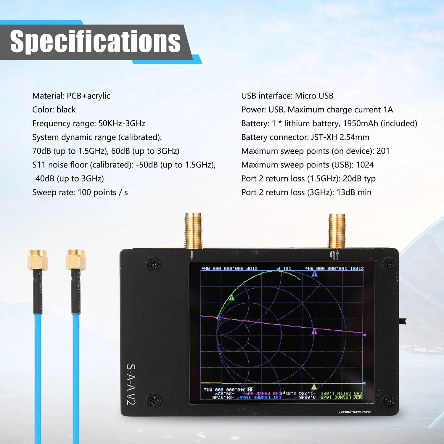 Портативный высокостабильный анализатор сети 3G Vector антенной NanoVNA V2