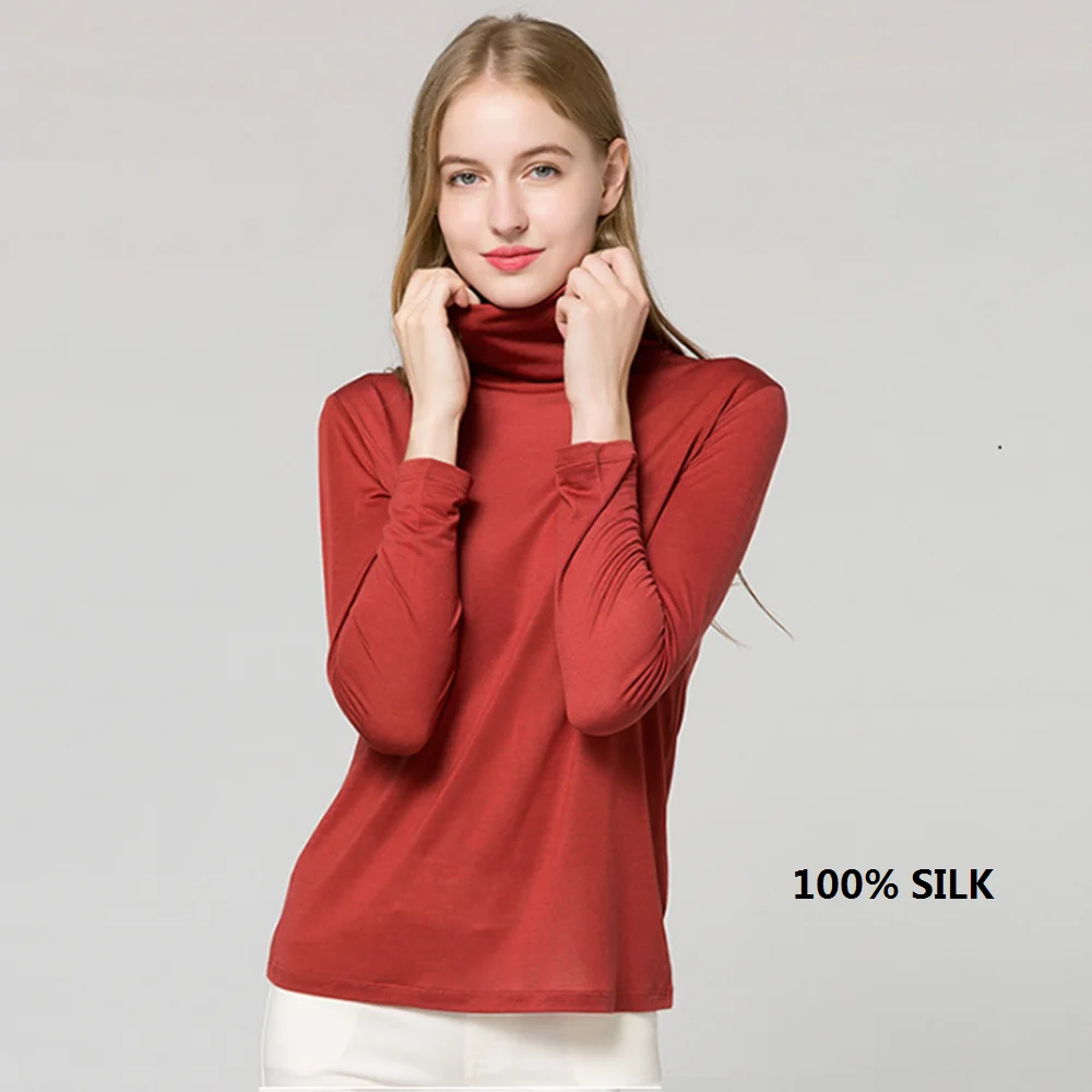 100% seda moda jersey camisa invierno top manga larga sueter jerseys mujer suéteres