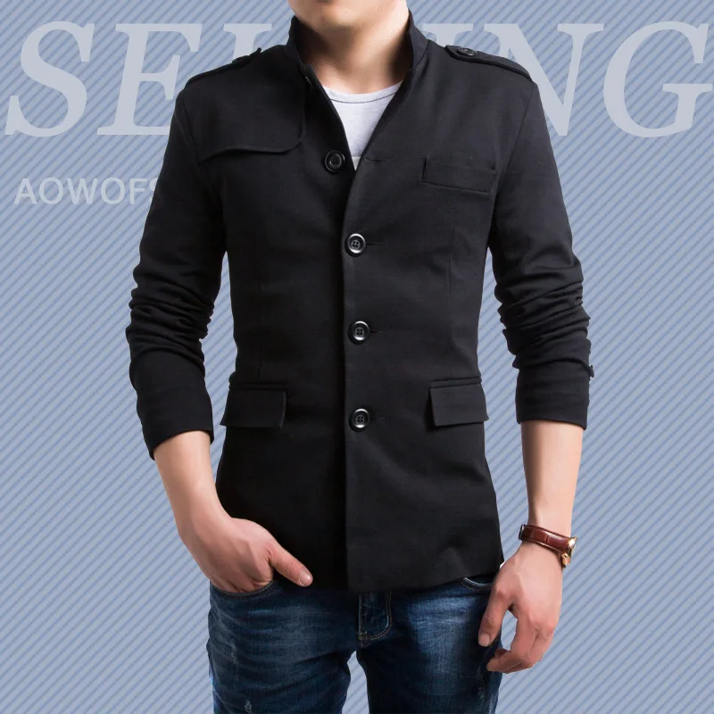 Aowofs Англия мода мужской костюм со стоячим воротником Slim Fit Sun Yat-sen костюм Y015