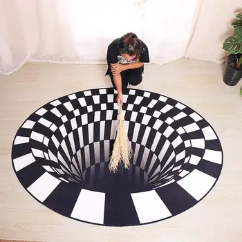 

Modern Simple Style Non-Slip Carpet, Black and White Round Area Rug Carpet, 3D Anamorphic Trick Vortex Art Optical Illusion Room