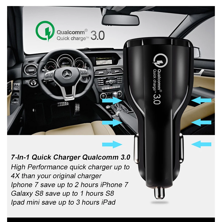Автомобильное зарядное устройство Quick Charge 3,0 QC 3,0 адаптер быстрой зарядки двойной USB Автомобильное зарядное устройство для iphone Micro usb type C кабель зарядное устройство для телефона s