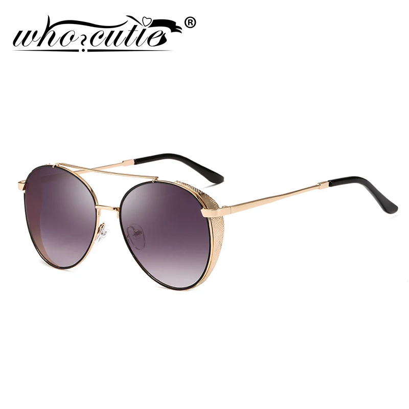 

WHO CUTIE Vintnage Steampunk Goggles Sunglasses Men Women 2019 Brand Designer Round Frame Gradient Sun Glasses Male Shades OM880